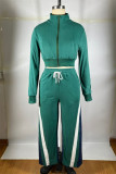 Red Casual Sportswear Daily Patchwork Contrast Zipper Collar Long Sleeve Two Pieces