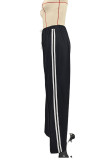 Ink Green Casual Draw String Patchwork High Slit Contrast Loose High Waist Wide Leg Patchwork Bottoms