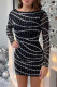 Black Sexy Party Patchwork Hot Drilling Backless O Neck Wrapped Skirt Dresses