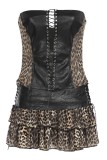 Coffee Sexy Hot Leopard Print Patchwork Backless Belted Strapless Sleeveless Two Pieces