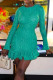 Green Sexy Solid Color Patchwork Backless O Neck Wrapped Skirt Dresses
