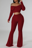 Yellow Casual Solid Color Patchwork Off Shoulder Long Sleeve Two Pieces