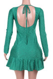 Green Sexy Solid Color Patchwork Backless O Neck Wrapped Skirt Dresses