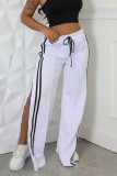 Ink Green Casual Draw String Patchwork High Slit Contrast Loose High Waist Wide Leg Patchwork Bottoms