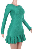 Green Sexy Solid Color Patchwork Backless O Neck Wrapped Skirt Dresses