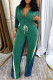 Green Casual Sportswear Daily Patchwork Contrast Zipper Collar Long Sleeve Two Pieces