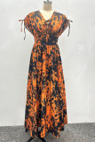 Black Yellow Elegant Print Patchwork Strap Design V Neck Long Dresses