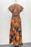 Black Yellow Elegant Print Patchwork Strap Design V Neck Long Dresses