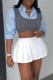 Sky Blue Casual Striped Print Patchwork Turndown Collar Long Sleeve Three Piece Set