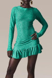 Green Sexy Solid Color Patchwork Backless O Neck Wrapped Skirt Dresses