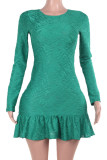 Green Sexy Solid Color Patchwork Backless O Neck Wrapped Skirt Dresses
