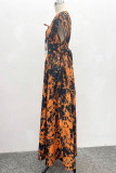 Black Yellow Elegant Print Patchwork Strap Design V Neck Long Dresses