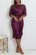 Purple Party Formal Solid Color Sequins Lace Up Oblique Collar Long Sleeve Dresses
