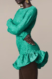 Green Sexy Solid Color Patchwork Backless O Neck Wrapped Skirt Dresses