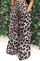 Multicolor Casual Print Pocket Patchwork Loose High Waist Wide Leg Full Print Bottoms