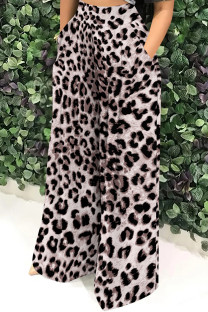 Multicolor Casual Print Pocket Patchwork Loose High Waist Wide Leg Full Print Bottoms