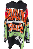 Orange Black Casual Letters Patchwork Hooded Tops