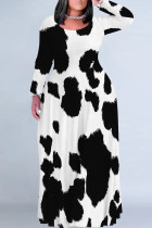 White Casual Street Geometric Print Flowers Contrast O Neck Printed Plus Size Dresses