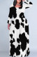 White Casual Street Geometric Print Flowers Contrast O Neck Printed Plus Size Dresses