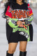Orange Black Casual Letters Patchwork Hooded Tops