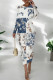 White Casual Print Patchwork O Neck Long Dresses
