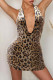 Leopard Print Sexy Leopard Print Patchwork Deep V Neck Wrapped Skirt Dresses