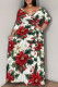 White Red Casual Print Patchwork Strap Design V Neck Long Plus Size Dresses