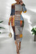 Grey Casual Print Patchwork O Neck Long Dresses