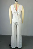 Red Casual Solid Color Pocket Patchwork Zipper V Neck Two Pieces
