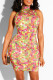 Orange Fashion Sexy Print Hot Drill Turtleneck Sleeveless Dress