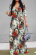 White Red Casual Print Patchwork Strap Design V Neck Long Dresses
