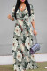 Gray White Casual Print Patchwork Strap Design V Neck Long Dresses