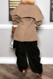 Grey Casual Solid Color Pocket Patchwork Loose High Waist Patchwork Bottoms