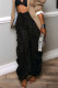 Black Casual Solid Color Pocket Patchwork Loose High Waist Patchwork Bottoms