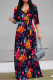 Tibetan Blue Casual Print Patchwork Strap Design V Neck Long Dresses
