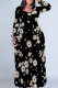 Black Casual Street Geometric Print Flowers Contrast O Neck Printed Plus Size Dresses