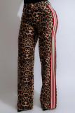 Leopard Print Casual Leopard Print Pocket Patchwork Loose High Waist Wide Leg Full Print Bottoms