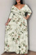 Apricot Casual Print Patchwork Strap Design V Neck Long Plus Size Dresses