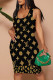 Black Gold Sexy Street Cartoon Print Letters Contrast U Neck Printed Dresses