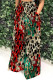 Red Green Casual Print Pocket Patchwork Loose High Waist Wide Leg Full Print Bottoms