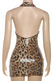 Leopard Print Sexy Leopard Print Patchwork Deep V Neck Wrapped Skirt Dresses