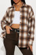 Coffee Casual Plaid Buckle Patchwork Turndown Collar Outerwear