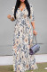 Multicolor Casual Print Patchwork Strap Design V Neck Long Dresses