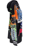 Orange Black Casual Letters Patchwork Hooded Tops