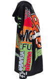 Orange Black Casual Letters Patchwork Hooded Tops