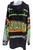 Orange Black Casual Letters Patchwork Hooded Tops
