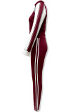 Black Casual Patchwork Zipper Contrast Zipper Collar Long Sleeve Two Pieces