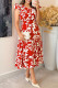 Red Elegant Print Patchwork V Neck Long Dresses