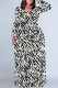 Black And White Casual Street Geometric Print Flowers Contrast O Neck Printed Plus Size Dresses