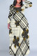 Beige Casual Street Geometric Print Flowers Contrast O Neck Printed Plus Size Dresses